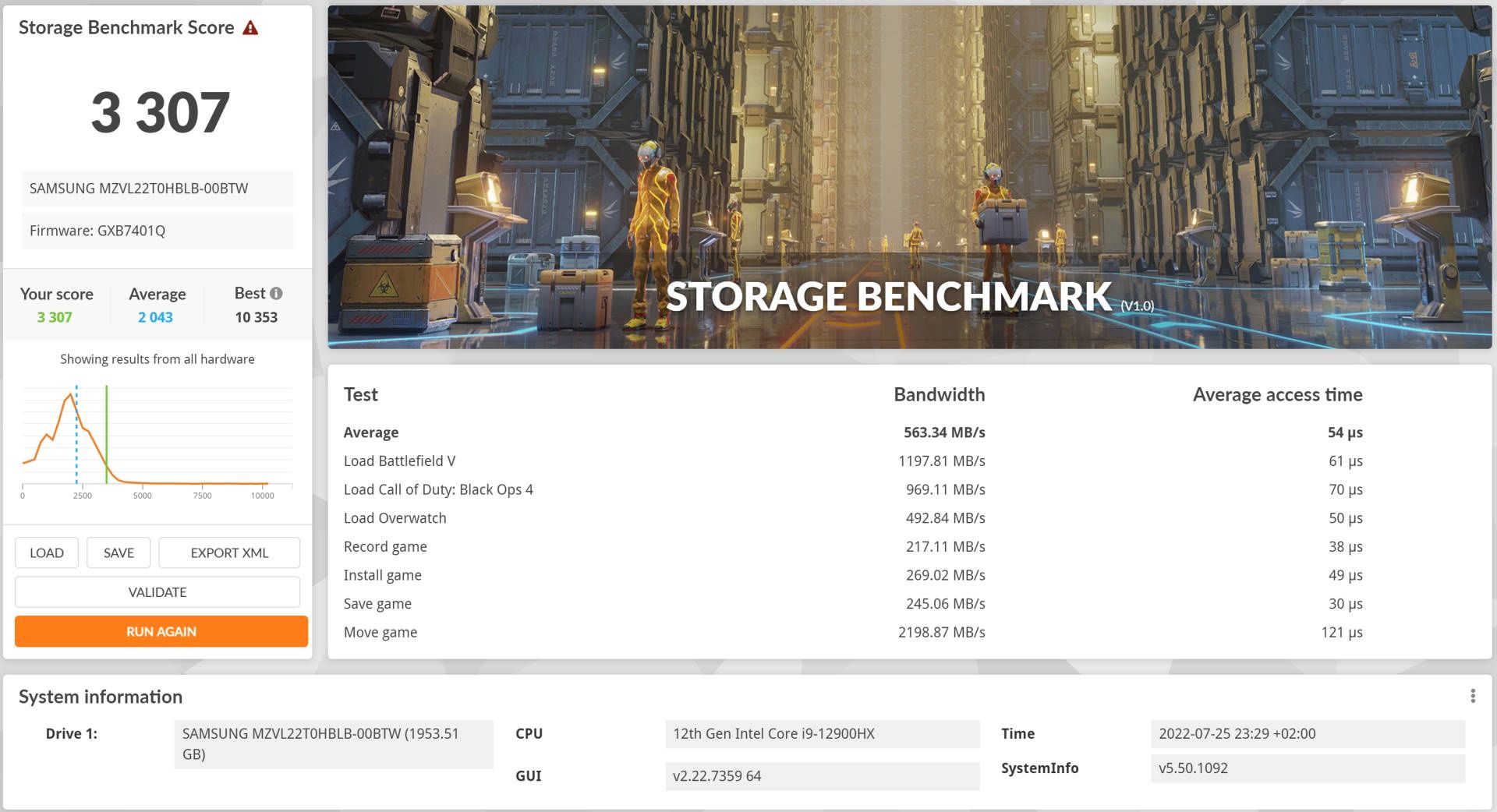 MSI Titan GT77 - 3dmark storage