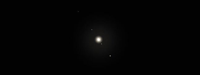 Symulacja Jowisza i jego księżyców Galileuszowych widzianych przez lornetkę