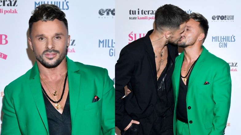 Całuśny Qczaj na premierze spektaklu "Ślub doskonały" wymienił czułości z partnerem