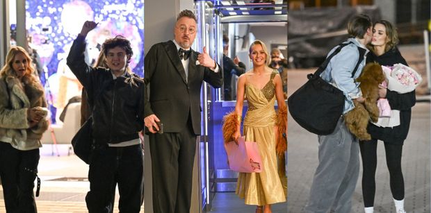 Kulisy "Tańca z Gwiazdami": Sebastian Fabijański z pieskiem, zakochany Mateusz Pawłowski i inni w szampańskim nastroju opuszczają studio Polsatu (ZDJĘCIA)