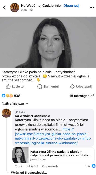 Fałszywe profile sieją dezinformacje na temat Katarzyny Glinki