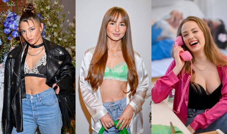 Gwiazdy w wymyślnych stanikach pozują na evencie bielizny