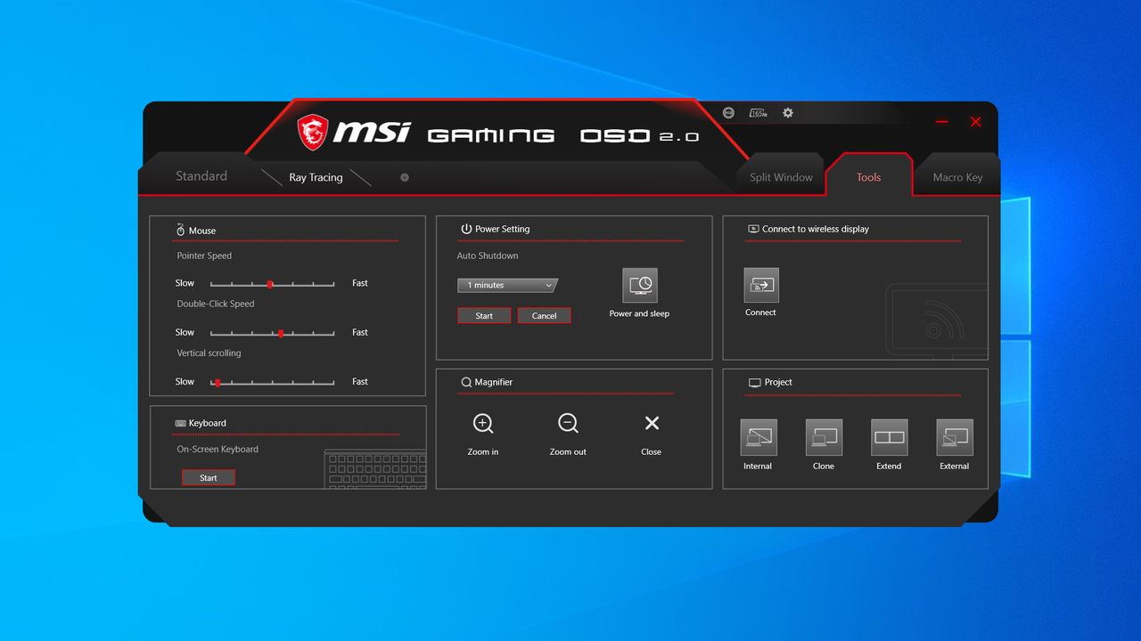 MSI Gaming OSD 2.0 menu Narzędzia