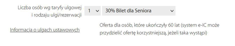 Zniżkę wybieramy z rozwijanego menu 