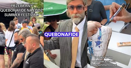 Quebonafide odpalił tryb incognito i pojechał na festiwal do Łodzi. Przebrał się za dziadka, rozdawał lody i złożył podpis NA BUCIE (WIDEO)