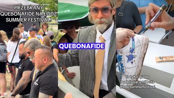 Quebonafide odpalił tryb incognito i pojechał na festiwal do Łodzi. Przebrał się za dziadka, rozdawał lody i złożył podpis NA BUCIE (WIDEO)