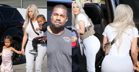 OGROMNE pośladki Kim Kardashian na spacerze z Kanye i dziećmi (ZDJĘCIA)