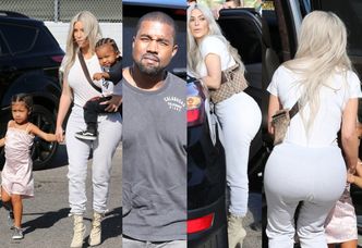 OGROMNE pośladki Kim Kardashian na spacerze z Kanye i dziećmi (ZDJĘCIA)