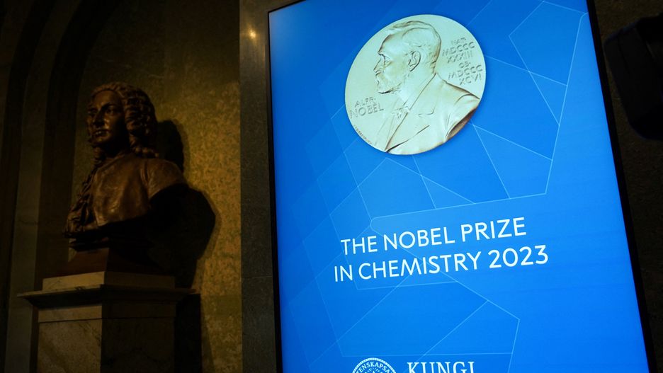 A view of a screen inside the Royal Swedish Academy of Sciences, where the Nobel Prize in Chemistry is announced, in Stockholm
A view of a screen inside the Royal Swedish Academy of Sciences, where the Nobel Prize in Chemistry is announced, in Stockholm, Sweden, October 4, 2023.,Image: 810789876, License: Rights-managed, Restrictions: , Model Release: no, Credit line: TOM LITTLE / Reuters / Forum
TOM LITTLE / Reuters / Forum
human, interest