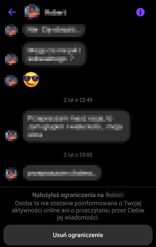 Korespondencja w aplikacji Messenger z kontaktem ograniczonym