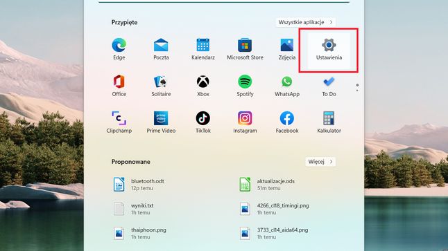 Windows 11: menu Start, Ustawienia