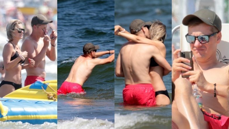 Marcin Mroczek wymienia czułości z żoną Marleną na sopockiej plaży (ZDJĘCIA)