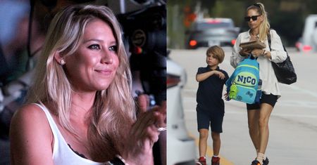 Ciężarna Anna Kournikova maszeruje z SYNEM po Miami i zasłania brzuch plecakiem