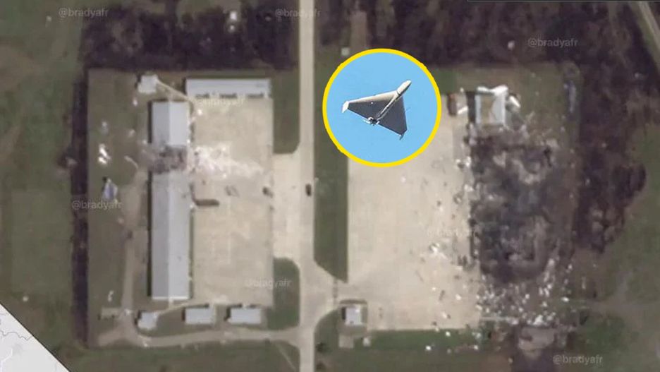 Ostrzelany magazyn w Jejsku i dron Shahed-136