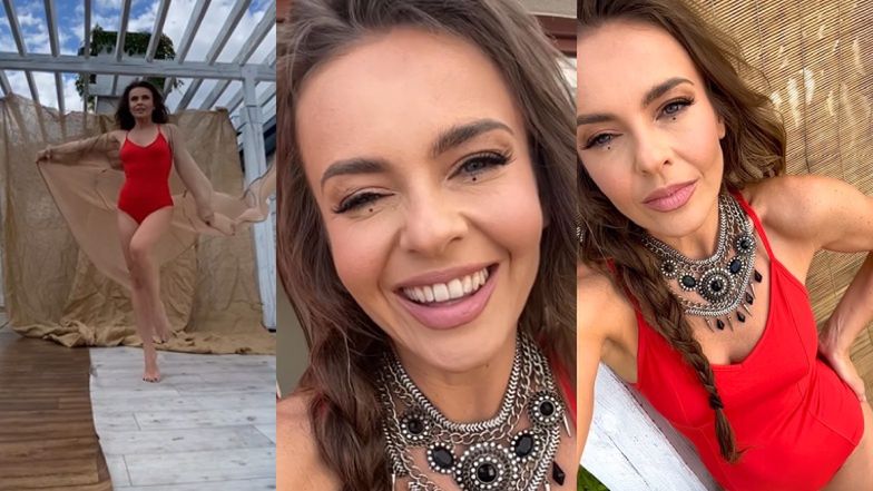 Edyta Herbuś ogłasza nadejście wiosny i pląsa w CZERWONYM STROJU po tarasie: "Słoneczny patrol już w drodze" (WIDEO)