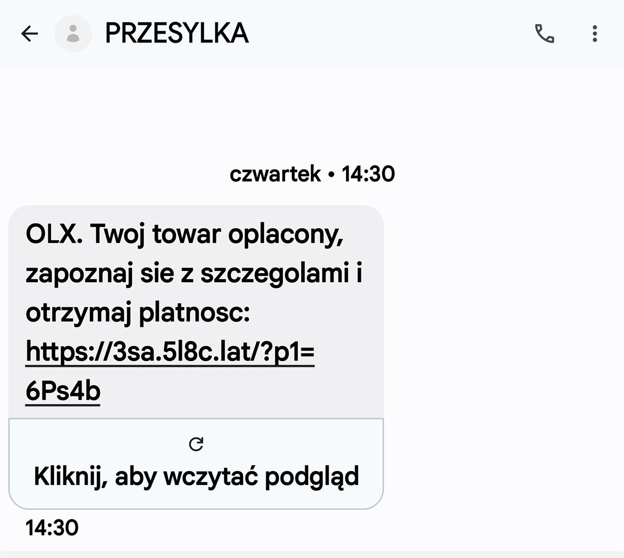 Fałszywy SMS, który trafił do czytelnika