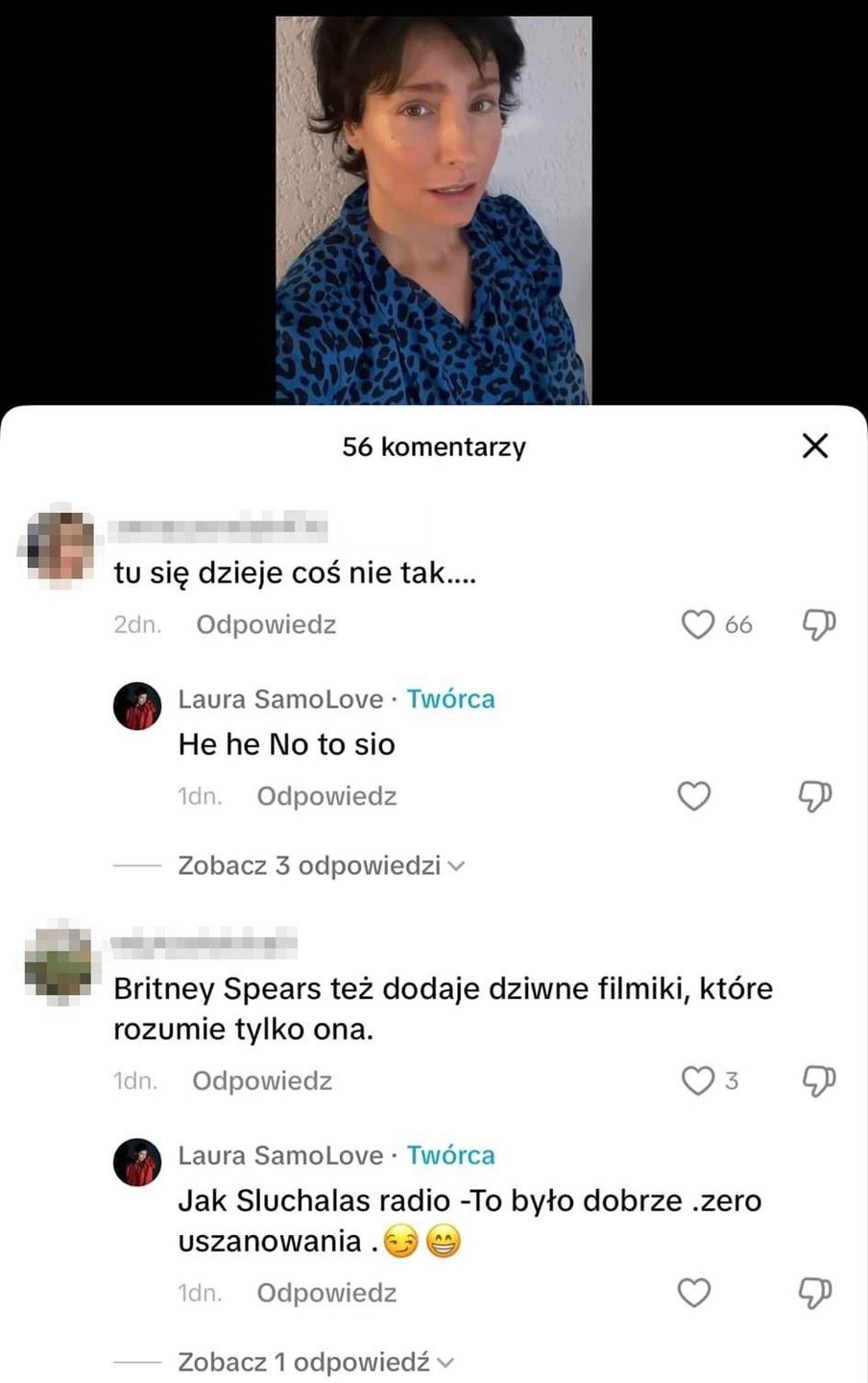 Komentarze pod nagraniem Laury Samojłowicz