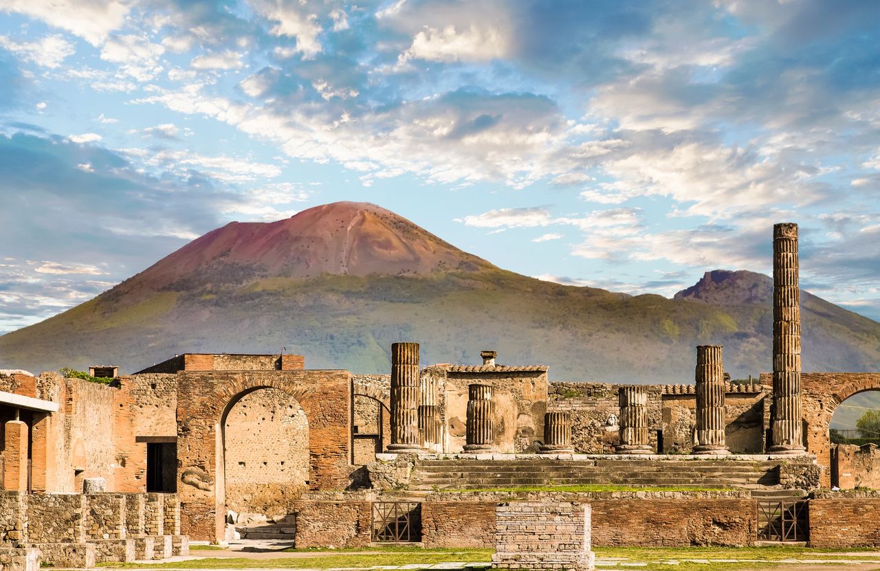 View of Pompeii, with Vesuvius in the background. Photo by Darryl Brooks, Adobe Stock