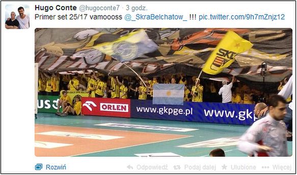 "Pierwszy set 25:17. Naprzód Skra Bełchatów !!!"