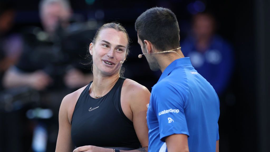 Getty Images / Kelly Defina / Na zdjęciu: Aryna Sabalenka i Novak Djoković