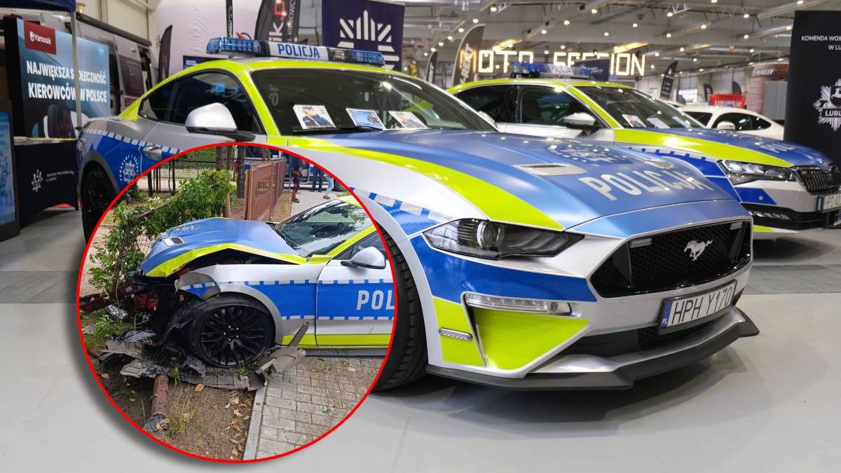 Rozbity policyjny Ford Mustang