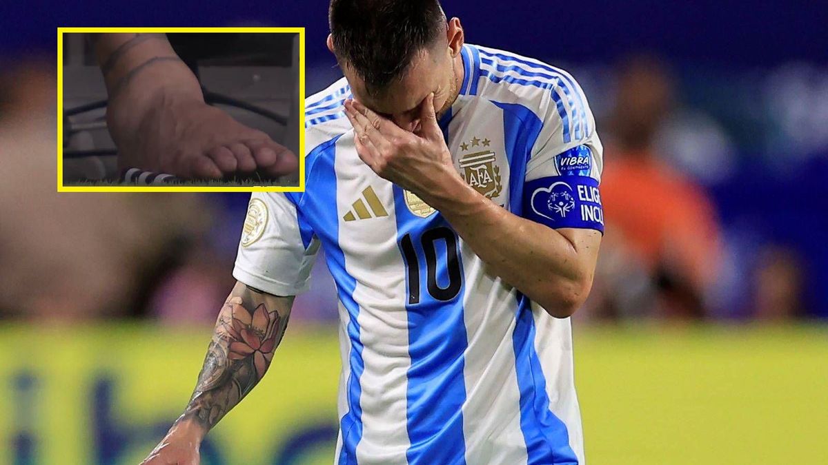 Getty Images /  Buda Mendes/Twitter Fox Soccer / Na dużym zdjęciu Leo Messi, na małym stopa Argentyńczyka po kontuzji