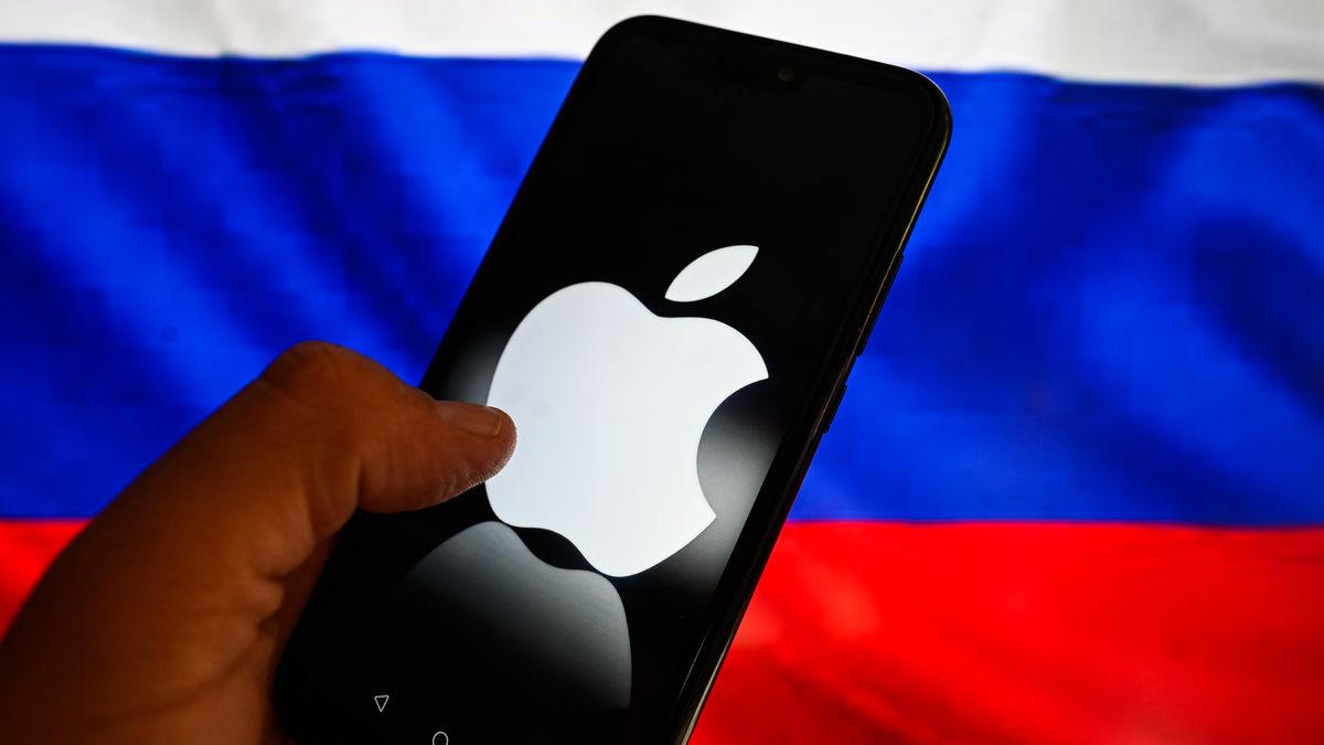 In this photo illustration, an Apple logo is displayed on a
POLAND - 2024/11/06: In this photo illustration, an Apple logo is displayed on a smartphone with Russia National Flag in the background. (Photo Illustration by Omar Marques/SOPA Images/LightRocket via Getty Images)
SOPA Images
smartphone, cellphone, device, apple, phone, russia national flag