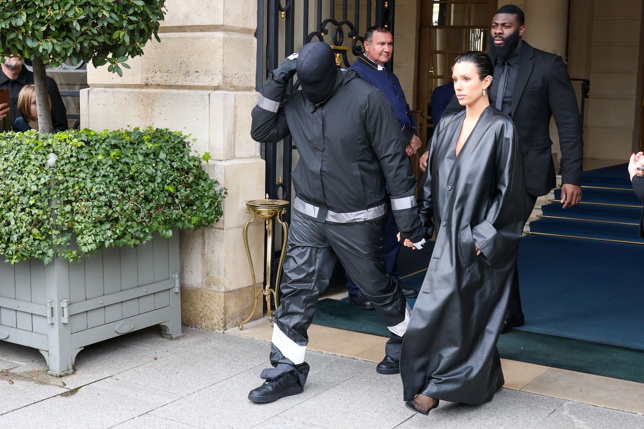 PARIS, FRANCE - FEBRUARY 28: Kanye West and Bianca Censori are seen leaving their hotel on February 28, 2024 in Paris, France. (Photo by MEGA/GC Images)