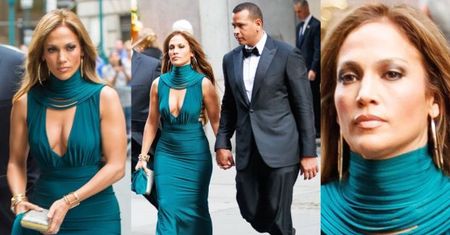 48-letnia Jennifer Lopez z dekoltem do pępka i chłopakiem w drodze na wesele. Seksowna? (ZDJĘCIA)