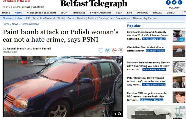 Samochód Polki oblany farbą. Rasistowski atak w Irlandii