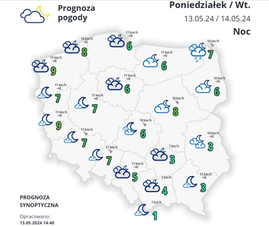 Ma to być (póki co) ostatnia tak chłodna noc. Na Kaszubach i w Sudetach mogą pojawić się lokalne przymrozki