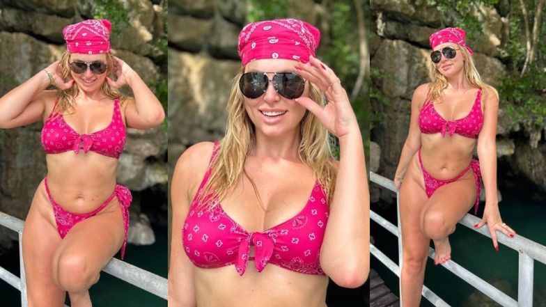 Karolina Pajączkowska pręży się w różowym bikini