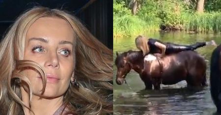 Przemoczona Agnieszka Woźniak-Starak próbuje ujarzmić konia: "Czy jest w życiu coś fajniejszego?"