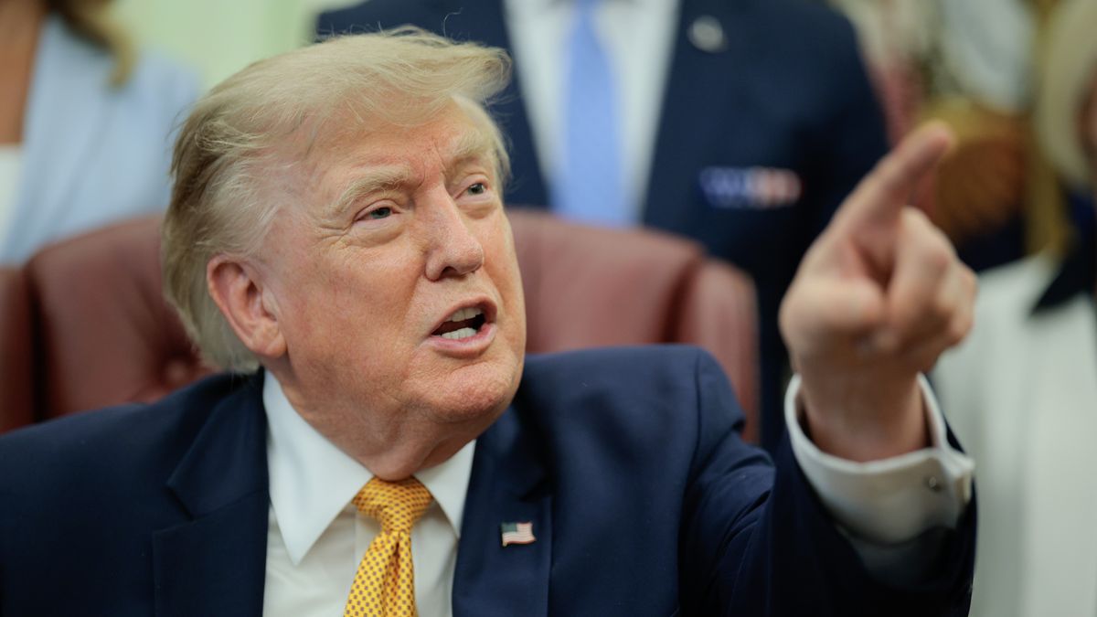 WASHINGTON, DC - AUGUST 03: U.S. President Donald Trump speaks to the media after signing an executive order establishing the President's Military Spouse Commission in the Oval Office at the White House on August 03, 2026 in Washington, DC. The commission will advise the president about issues affecting military families and provide recommendations to improve quality of life and military readiness. (Photo by Chip Somodevilla/Getty Images)