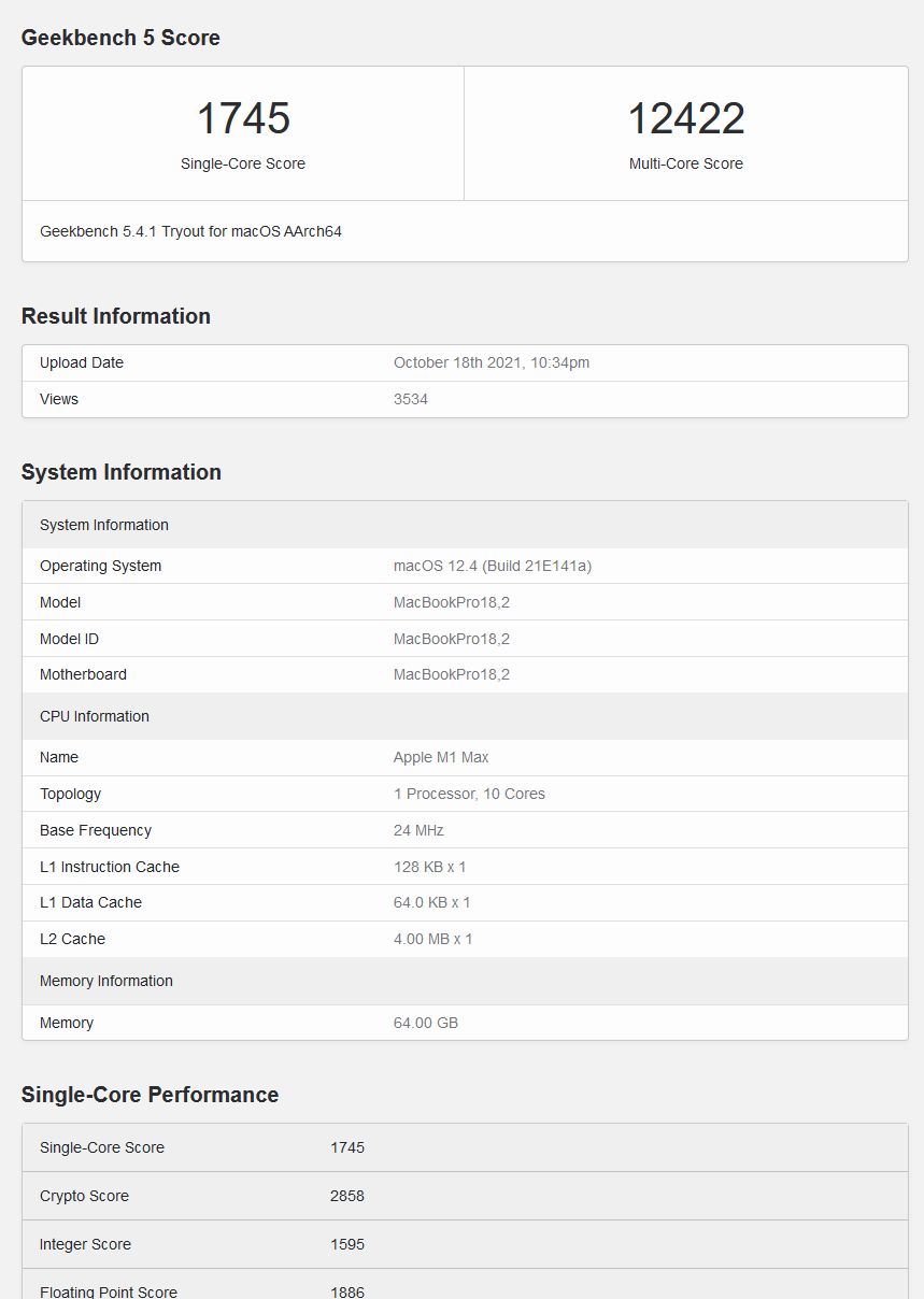 Benchmark Apple M1 Max