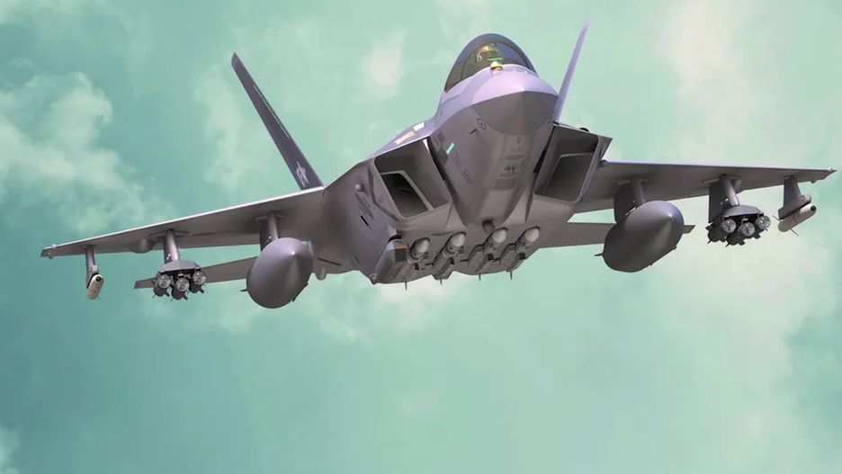 Samolot KF-21 z pociskami Meteor i Brimstone - wizualizacja