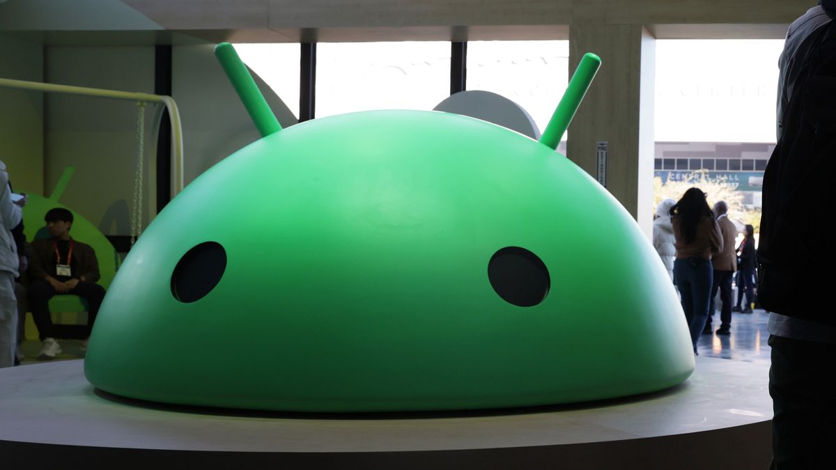 LAS VEGAS, NEVADA - JANUARY 06:  Attendees visit the Google booth where a model of the Android logo is on display at CES 2023 at the Las Vegas Convention Center on January 06, 2023 in Las Vegas, Nevada. CES, the world's largest annual consumer technology trade show, runs through January 08 and features about 3,200 exhibitors showing off their latest products and services to more than 100,000 attendees. (Photo by Alex Wong/Getty Images)