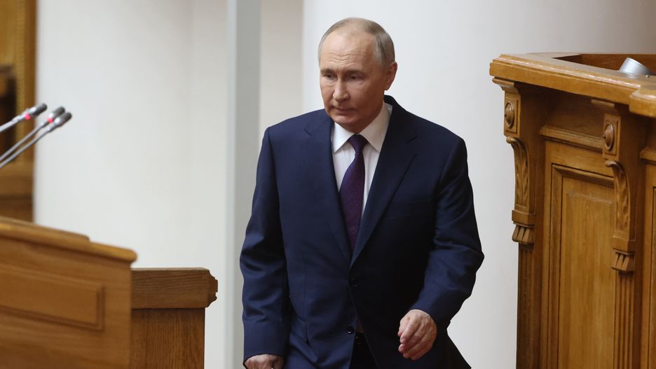 SAINT PETERSBURG, RUSSIA - APRIL 26: (RUSSIA OUT) Russian President Vladimir Putin enters the hall of the Tauride Palace during the Council of Legislators plenary session on April 26, 2024, in Saint Petersburg, Russia. President Putin is having a one day trip to Saint Petersburg to attend an annual meeting of regional parliament chairmen. (Photo by Contributor/Getty Images)