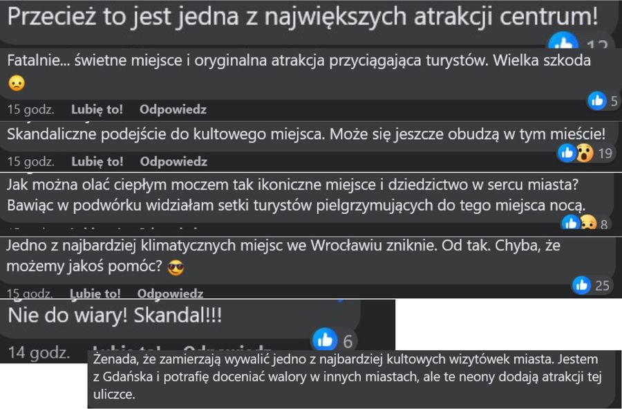 Komentarze internautów o neonach we Wrocławiu