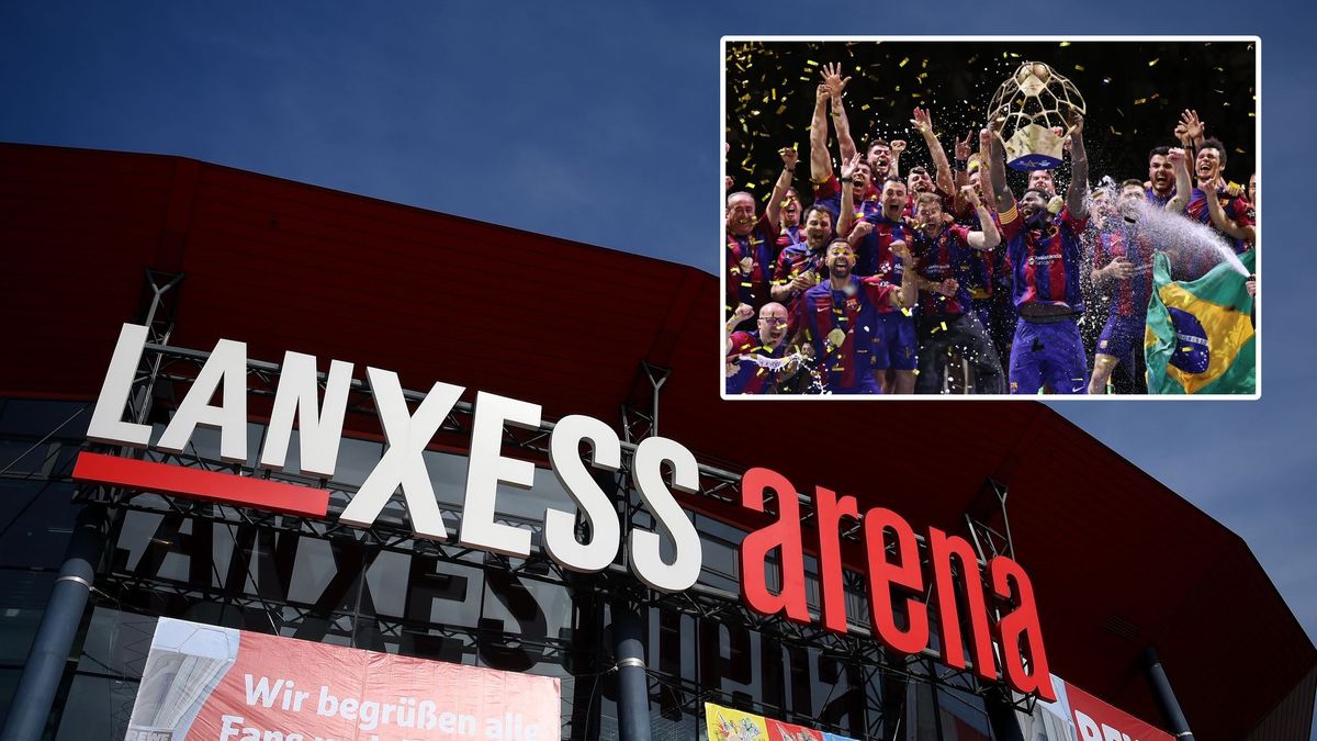 Getty Images / Christof Koepsel / Na zdjęciu: Lanxess Arena, w ramce: FC Barcelona z trofeum za sezon 2023/2024