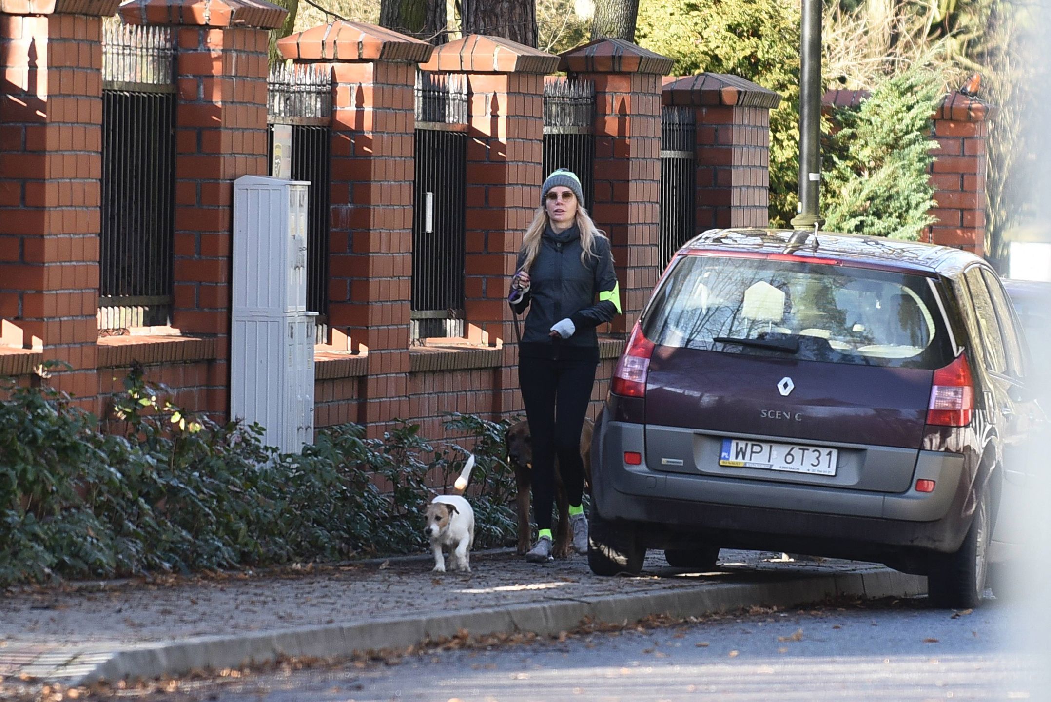 Agnieszka Woźniak-Starak na spacerze z psami