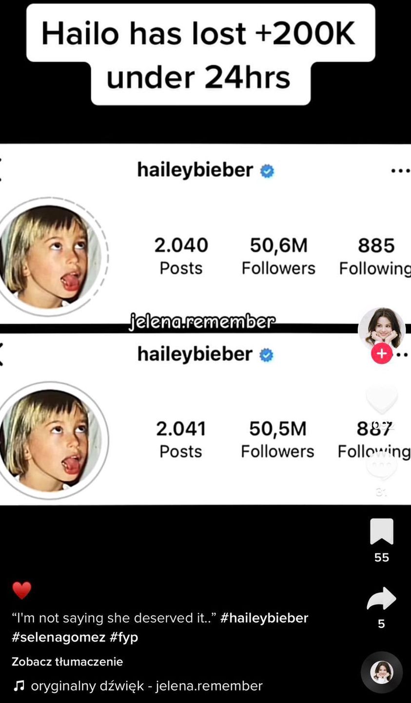 Hailey Bieber ukarana za docinanie Selenie Gomez