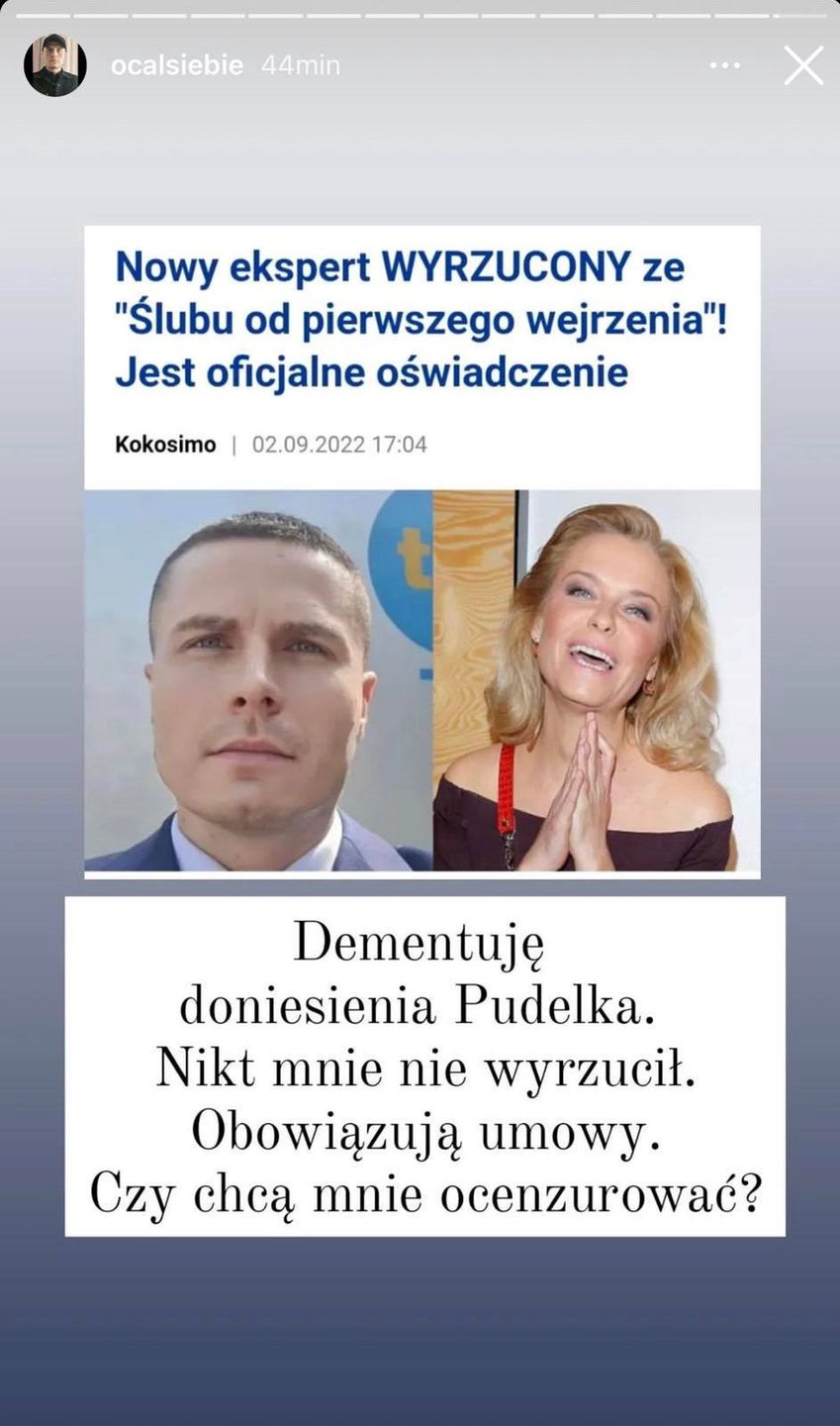 (Były) ekspert ze "Ślubu od pierwszego wejrzenia" dementuje, jakoby usunięto go z programu