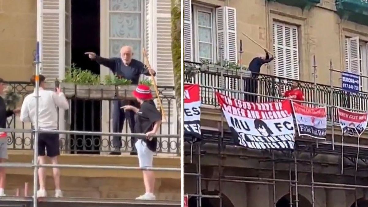 Twitter / Mieszkaniec Bilbao za pomocą kija odgania angielskich kiboli
