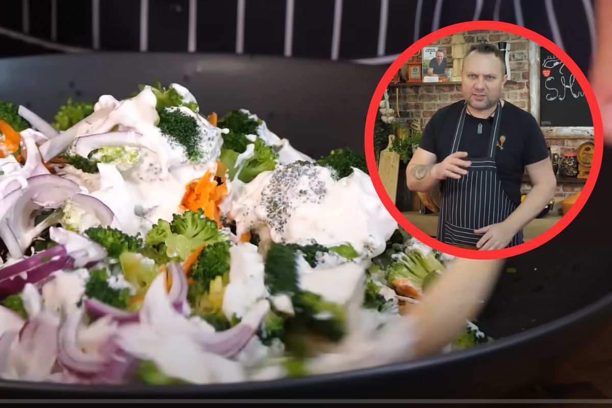 Tomasz Strzelczyk i jego sałatka brokułowa. Przepyszna!