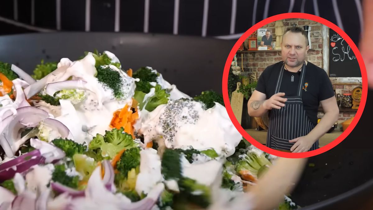 Tomasz Strzelczyk i jego sałatka brokułowa. Przepyszna!