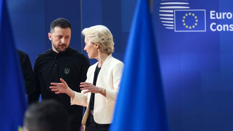 Emergency EU Summit About Ukraine And Defence In Brussels
President of Ukraine Volodymyr Zelenskyy attends alongside President of the European Commission Ursula von der Leyen and the President of the European Council Antonio Costa the special EU leaders meeting with the head of states in Brussels, the Emergency Summit on Ukraine and Defence. The presidents spotted talking while arriving and giving a statement to international media and press. Brussels, Belgium on March 6, 2025  (Photo by Nicolas Economou/NurPhoto via Getty Images)
NurPhoto
ukraine russia war, president of the european commission, president of the european council, march 6, summit, brussels, leaders, ukrainian president, press, international media, antónio costa, special meeting, nurphoto, antonio costa, zelensky, emergency summit, head of states, eu leaders meeting, defence, nicolas economou