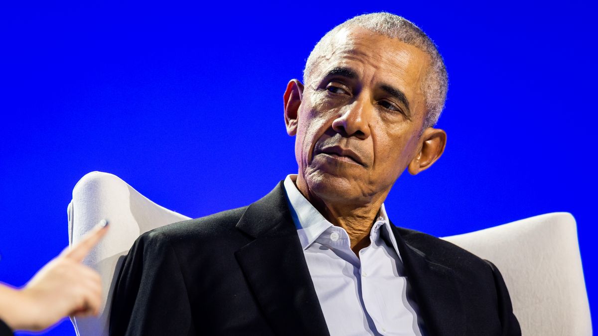 Former President Barack Obama moderates a conversation with three leaders at the 2024 Democracy Forum at the Marriott Marquis in Chicago on Dec. 5, 2024. (Tess Crowley/Chicago Tribune/Tribune News Service via Getty Images)