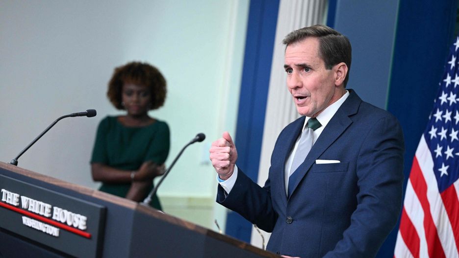 Temporary
US National Security Council spokesman John Kirby speaks, watched by White House Press Secretary Karine Jean-Pierre, during the daily briefing in the Brady Briefing Room of the White House in Washington, DC, on December 6, 2023. (Photo by Mandel NGAN / AFP)
MANDEL NGAN