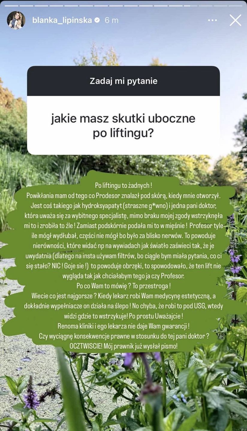 Blanka Lipińska opowiada o powikłaniach po liftingu 